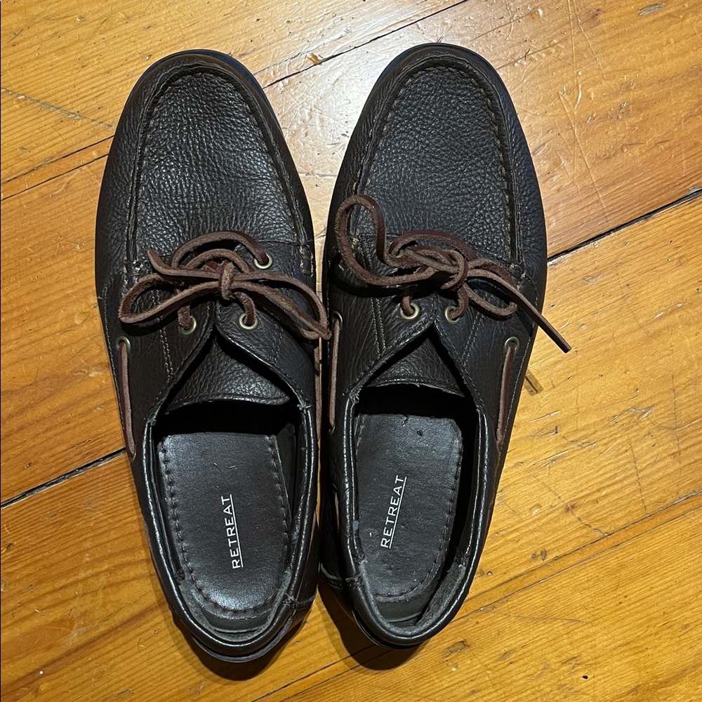 Retreat Chocolate Brown Leather Boat Shoes with Navy detailing
